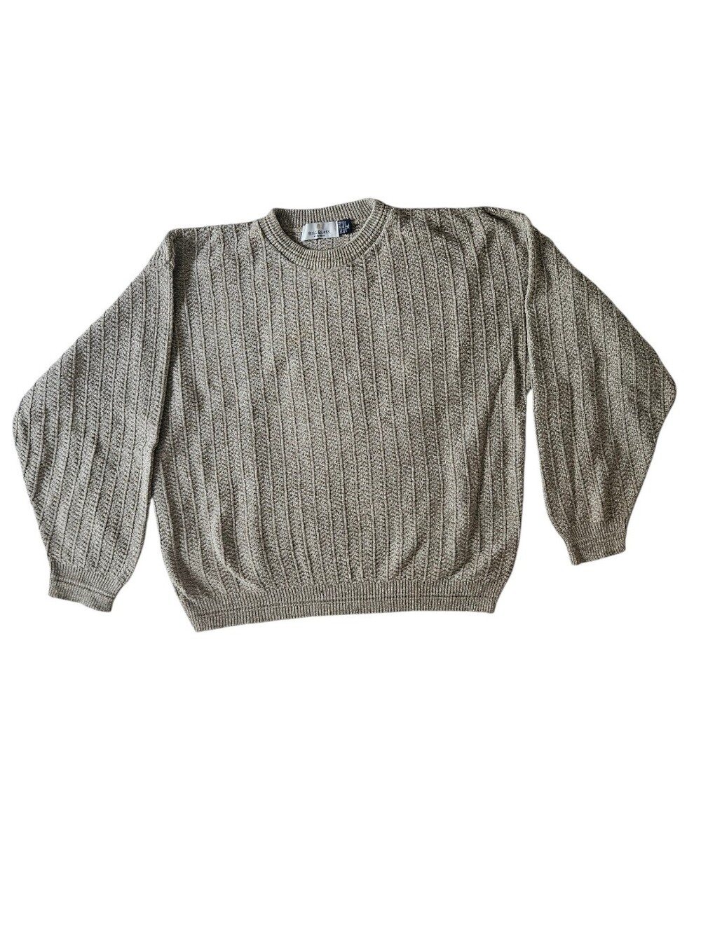 BILL BLASS Textured Cable Knit Cotton Heathered Beige Sweater | SZ XL